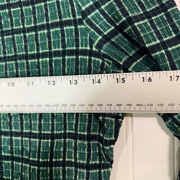 NWOT Free People Green Black Check Mesh Blouse Scallop Collar Top M Button Front - Picture 3 of 10